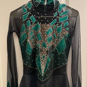 Black and Emerald Green Figure Skating Dress
